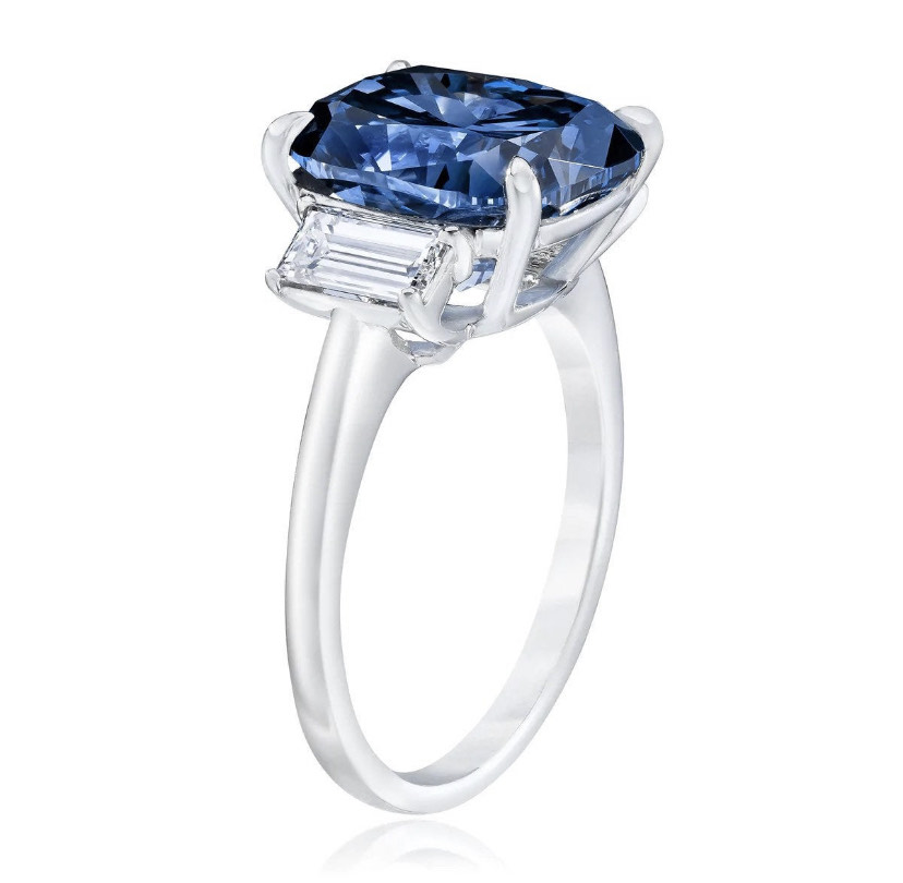 14K Solid Gold Blue Diamond Engagement Ring view 5