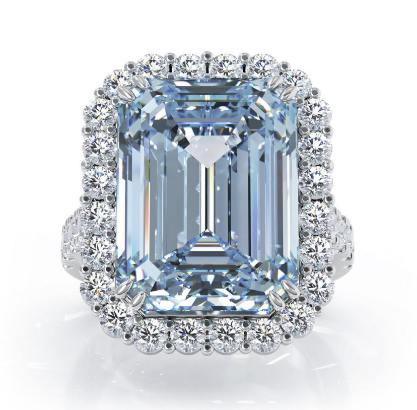 14K Solid Gold Blue Diamond Moissanite Engagement Ring