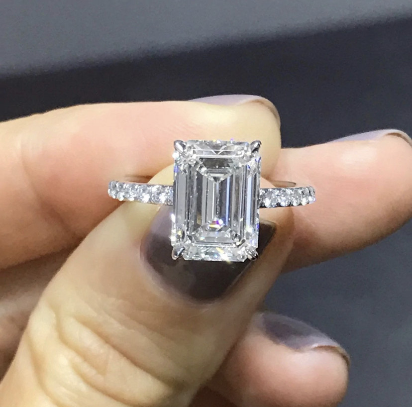14K Solid Gold 3.00 CT Emerald Cut Moissanite Engagement Ring view 6