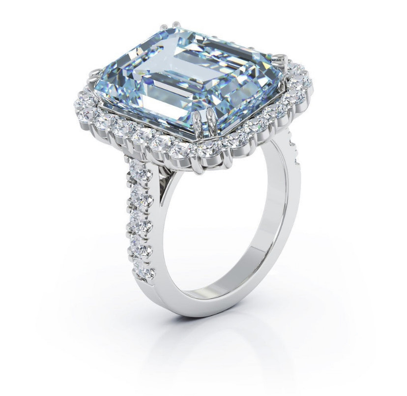 14K Solid Gold Blue Diamond Moissanite Engagement Ring view 2