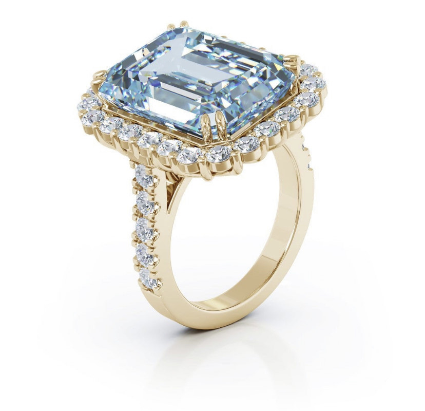 14K Solid Gold Blue Diamond Moissanite Engagement Ring view 3