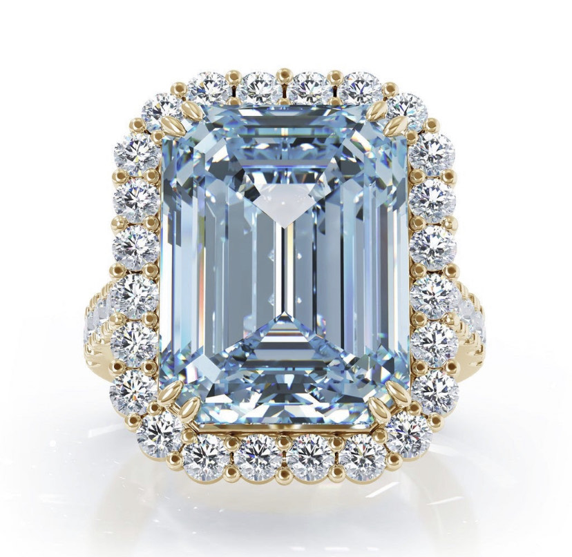 14K Solid Gold Blue Diamond Moissanite Engagement Ring view 4