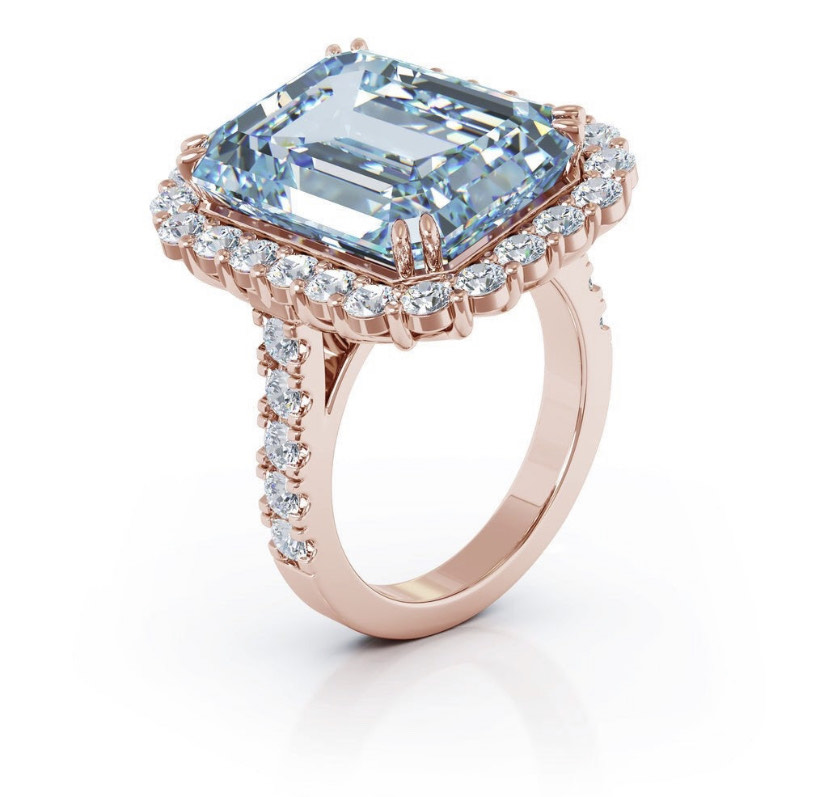 14K Solid Gold Blue Diamond Moissanite Engagement Ring view 5