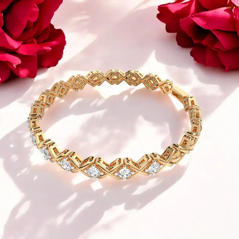 18K Solid Gold  Diamond Tennis Bracelet