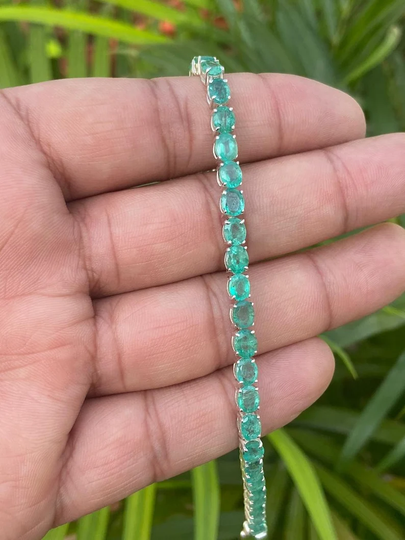 18K Solid Gold Emerald Tennis Bracelet