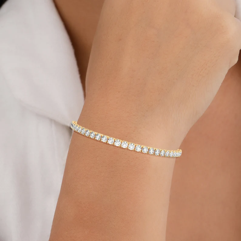 18K Solid Gold Lab-grown Diamond Tennis Bracelet
